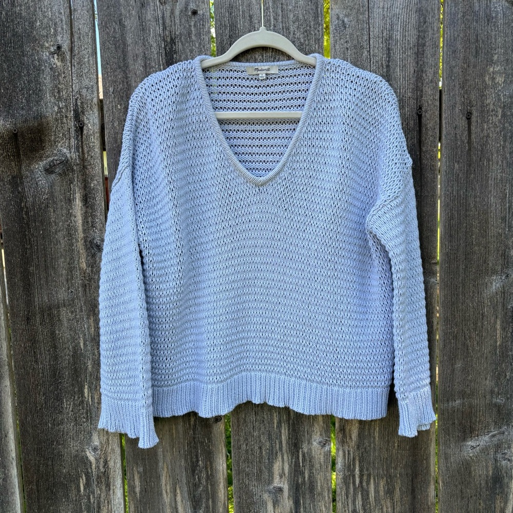 Madewell Breezeway Open Stitch Bell Sleeve Sweater Robins Egg Blue Size Small